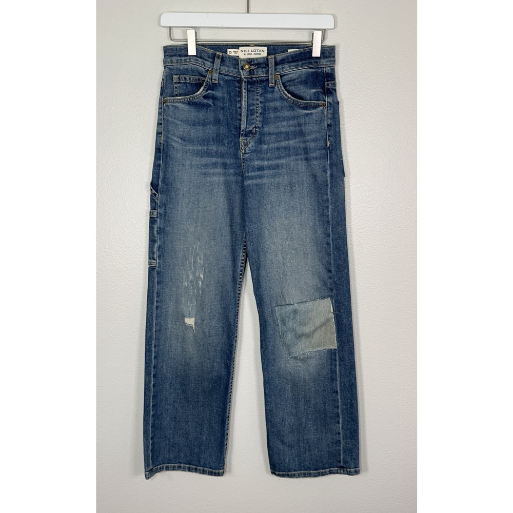 Nili Lotan Violette Jeans Wide Straight Leg Patchwork Casual, 25 - Modified